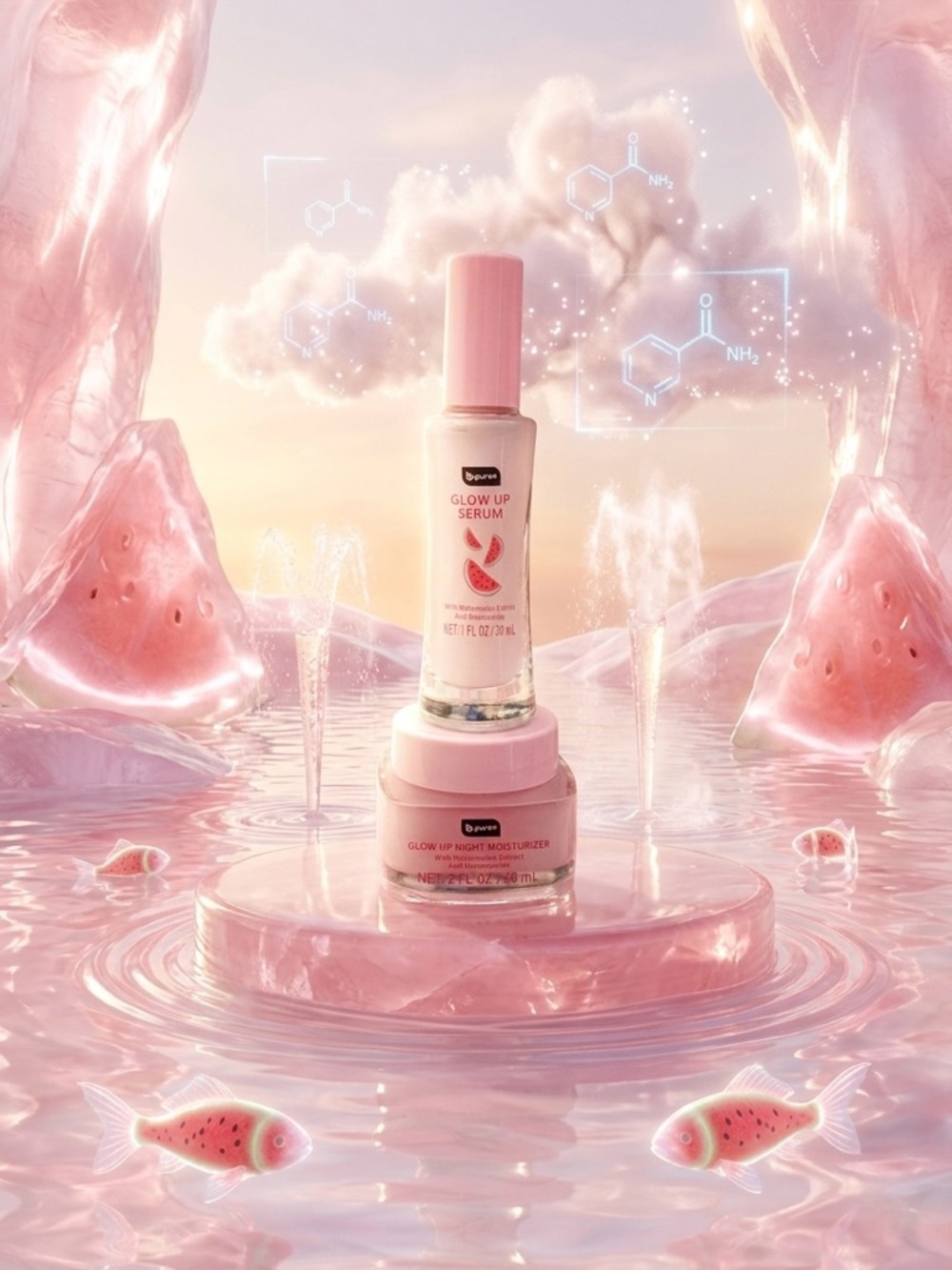 b.pure GLOW UP Watermelon Skincare Bundle - Serum & Night Moisturizer Set